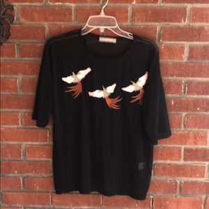 Addie black birds top. - small size